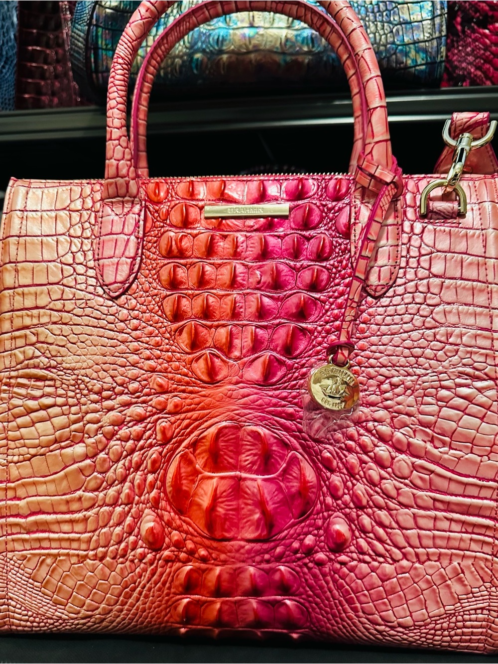 💘 Brahmin Cupid Ombre Large Caroline Pink to Orange Ombre